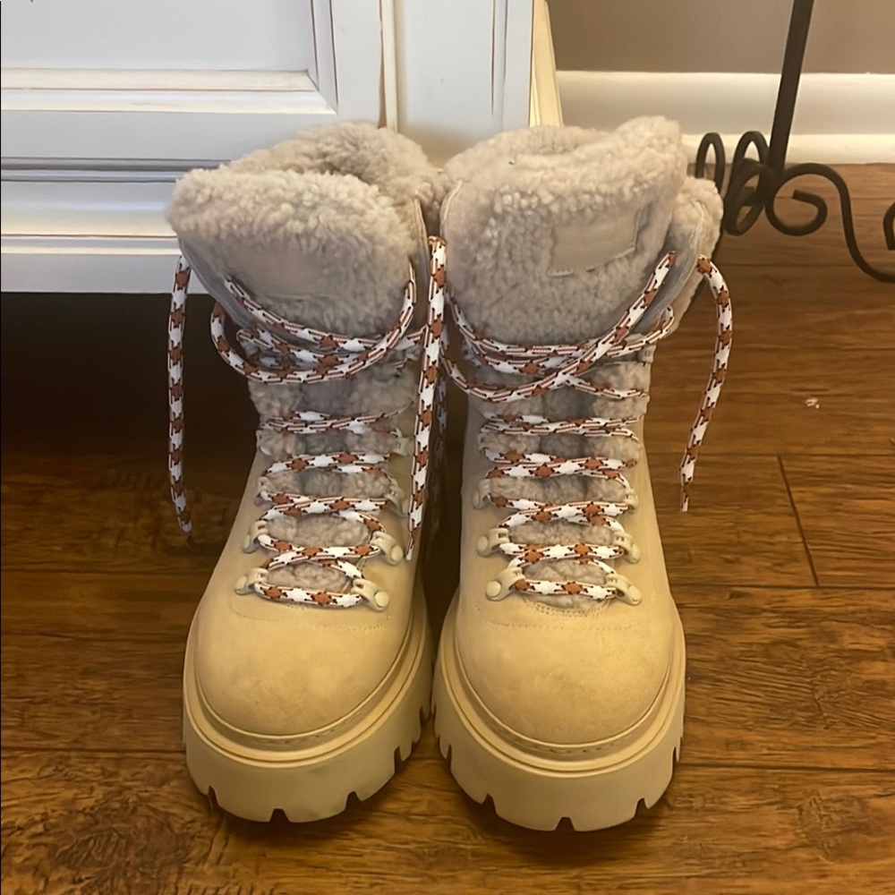 Cozy Beige Shearling Lace-Up Winter Boots by Woolrich
